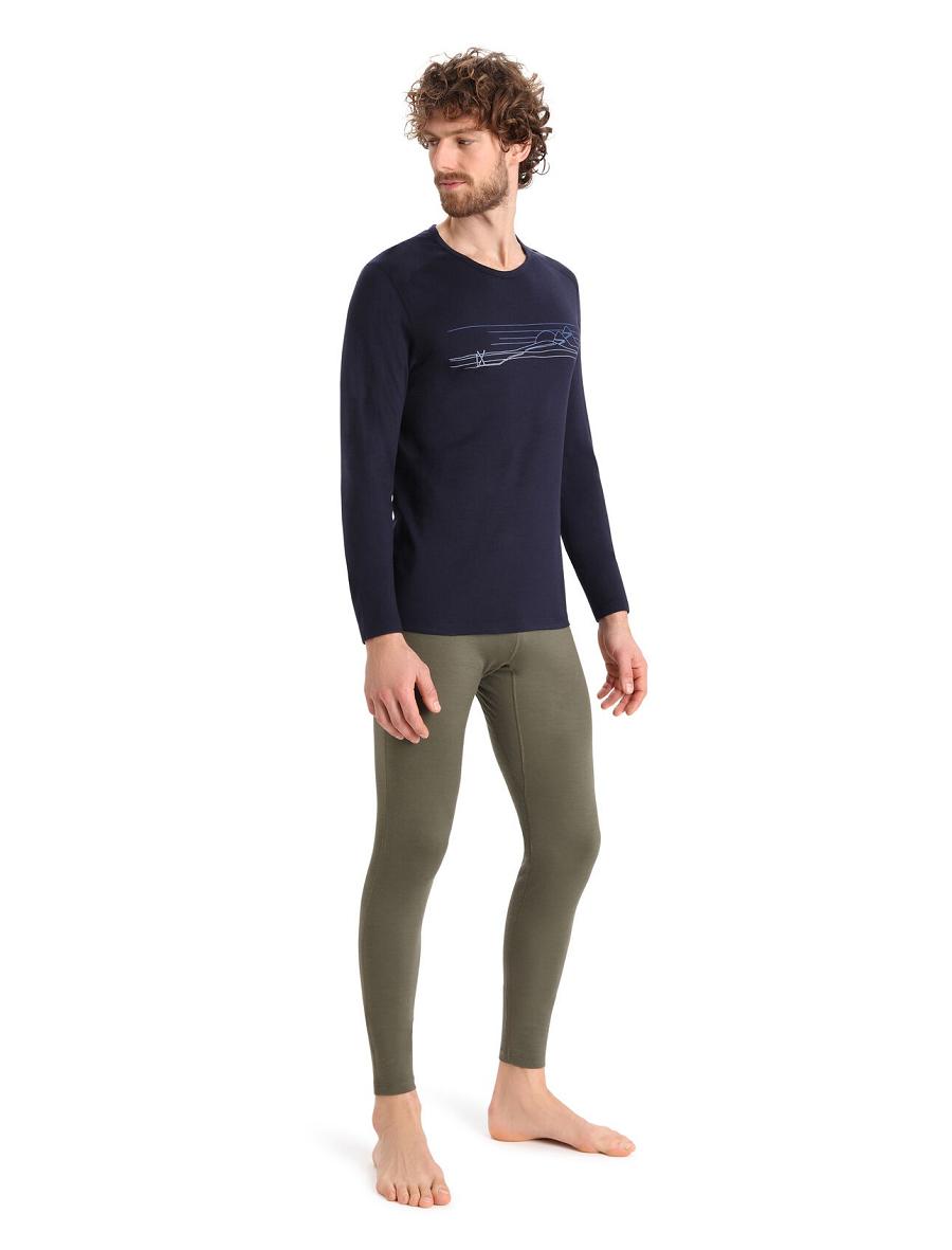 Midnight Navy Men's Icebreaker Merino 200 Oasis Long Sleeve Crewe Ski Stripes Base Layers | USA 1366WNBY